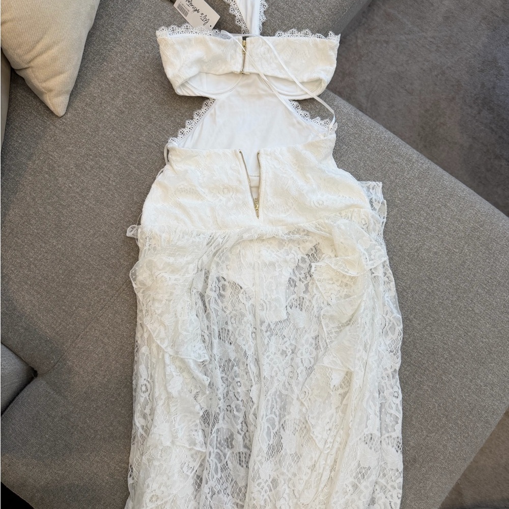 12th Tribe White Lace Maxi Dress with Halter Neck - Picture 3 of 4